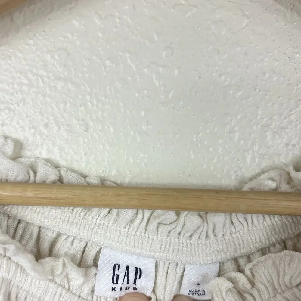 Crinkle Peplum Crop Top Size L 10-11 Ivory Long Sleeve Shirt Peasant Smocked GAP